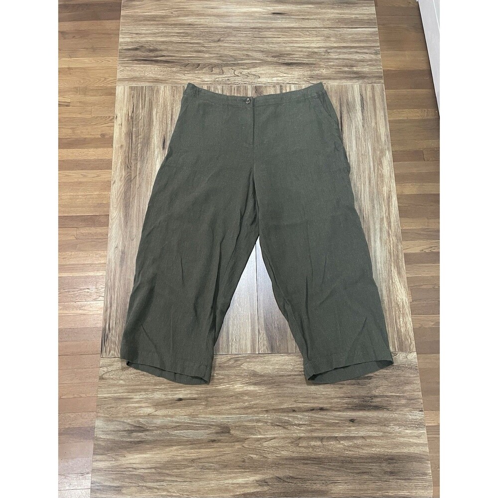 J.Jill Olive Green Linen Blend Capri ‎ Cropped Pants Women Sz Medium Petite